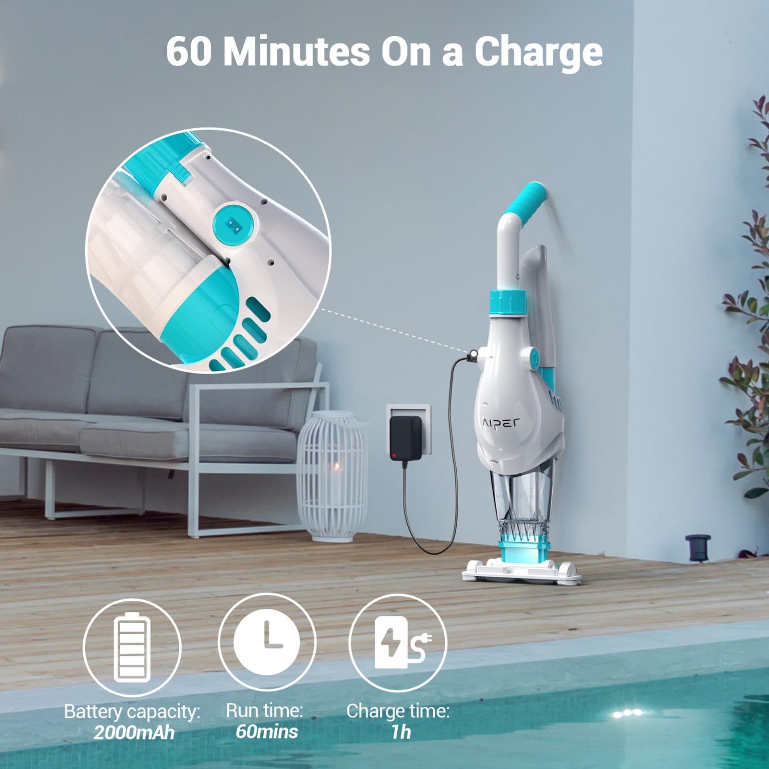 Aiper handheld pool vacuum with scrub brush head
