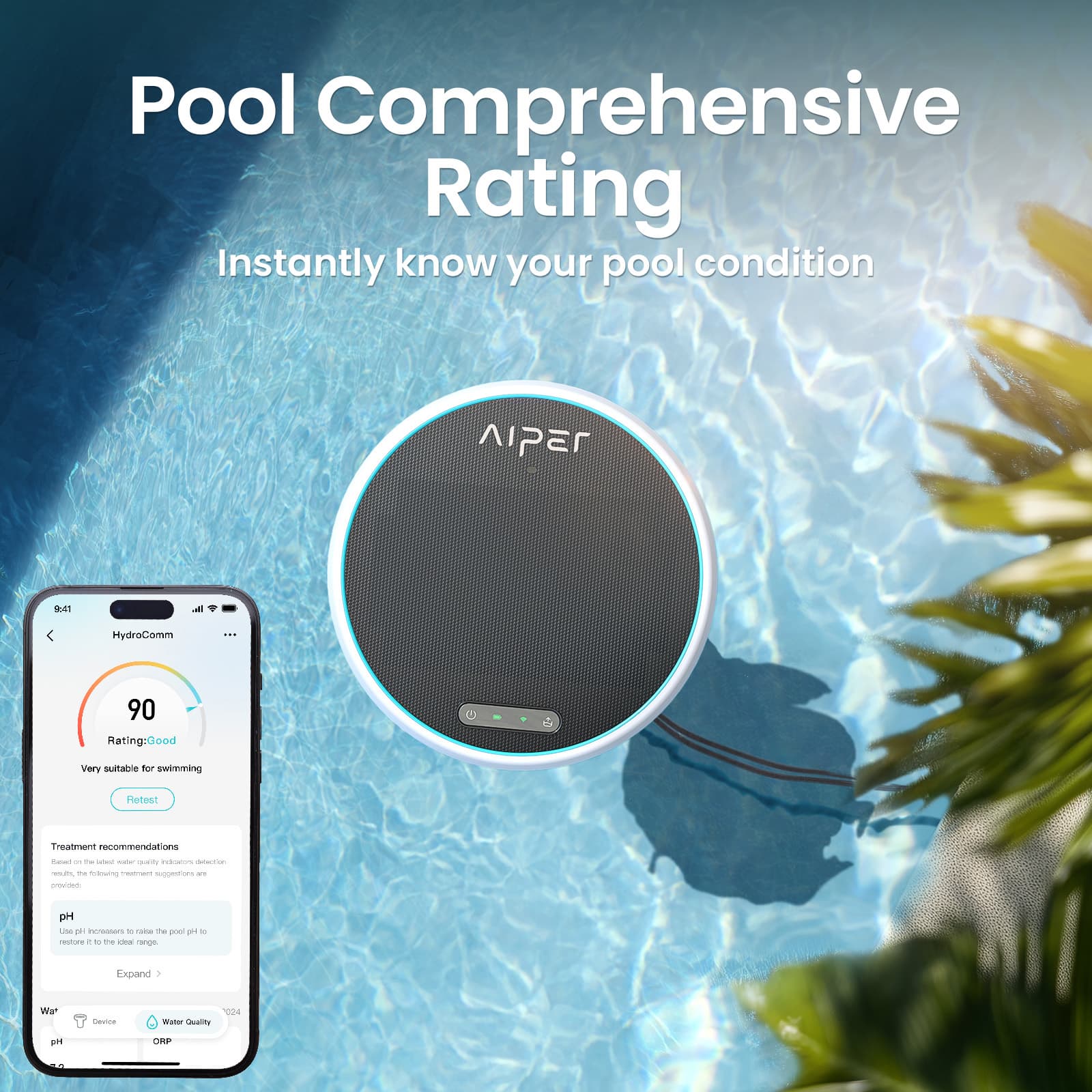 Aiper HydroComm 5-in-1 smart pool water monitor