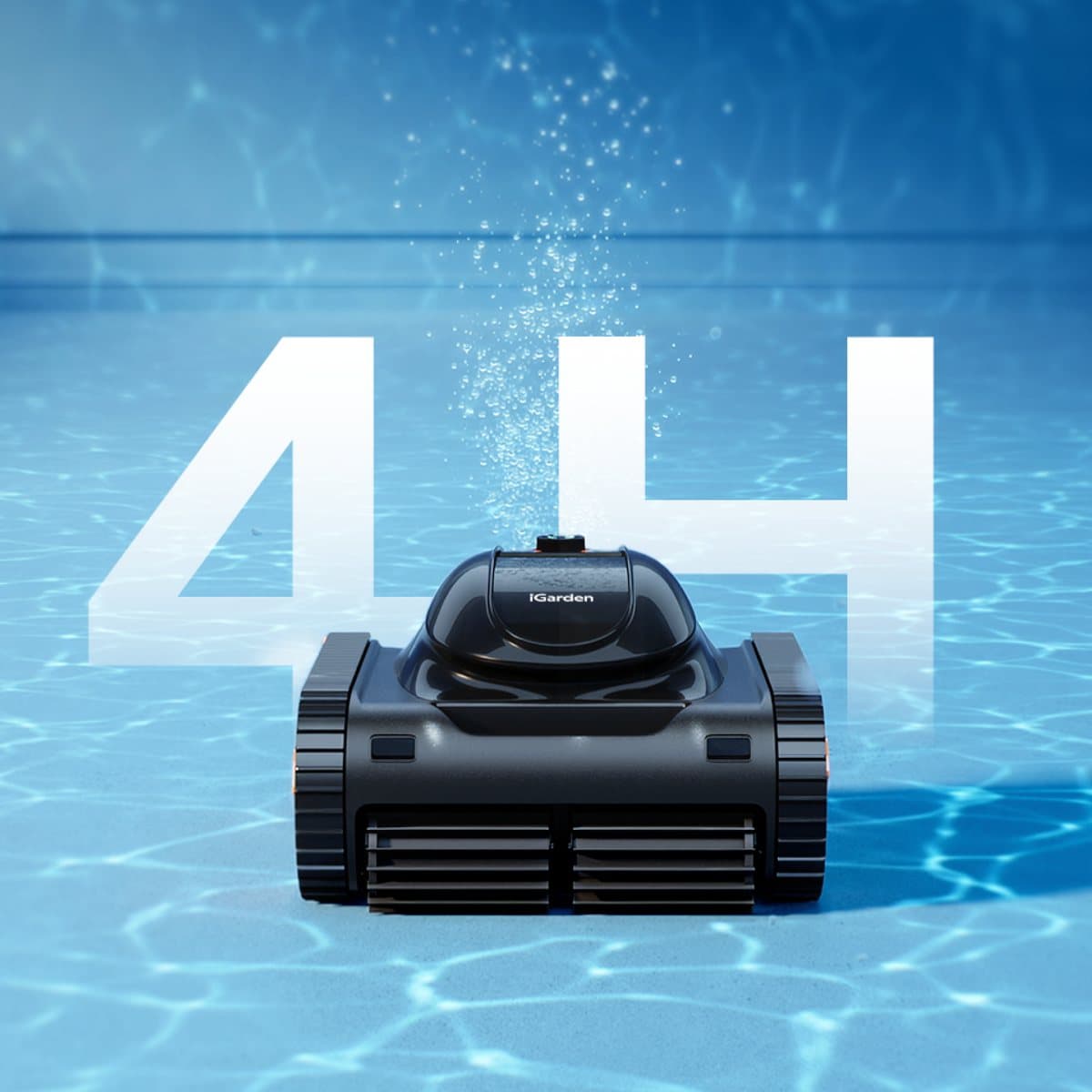 iGarden KN-AI 40 cordless robotic pool cleaner with AI camera navigation on a pool floor