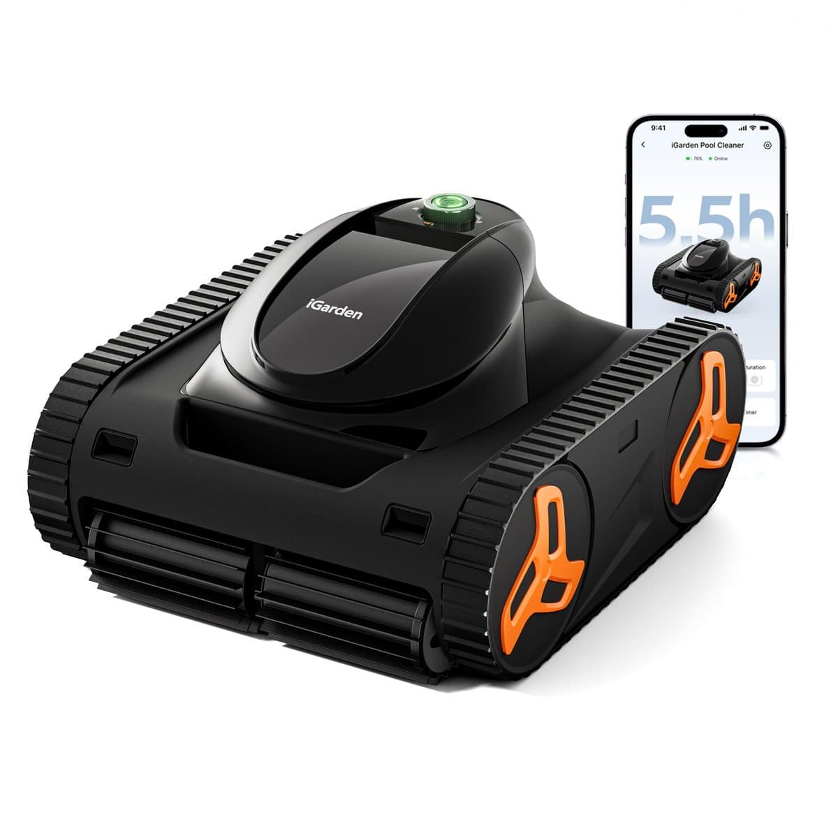 iGarden KN Series cordless robotic pool cleaner with companion phone app